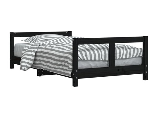 Black children's bed frame 80x160 cm solid pine wood