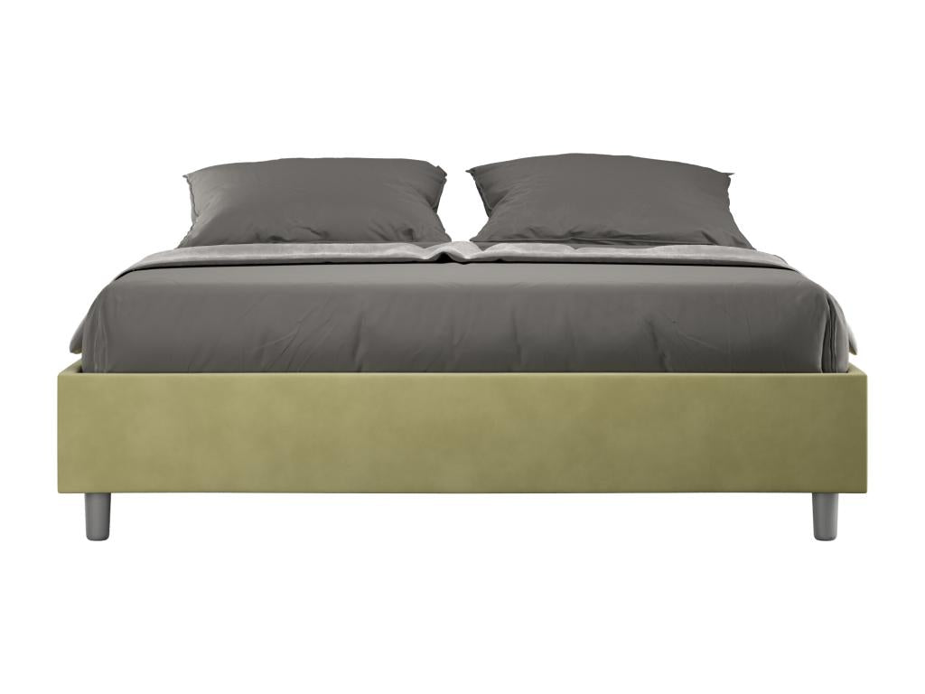 Bed with upholstered slatted base 160x190 microfiber green Meubiana