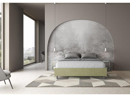 Bed with upholstered slatted base 160x190 microfiber green Meubiana