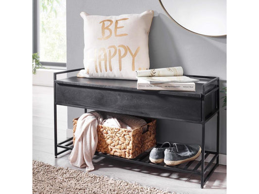 Bench with Storage Space 90 cm Solid Wood Hallway Bench Metal