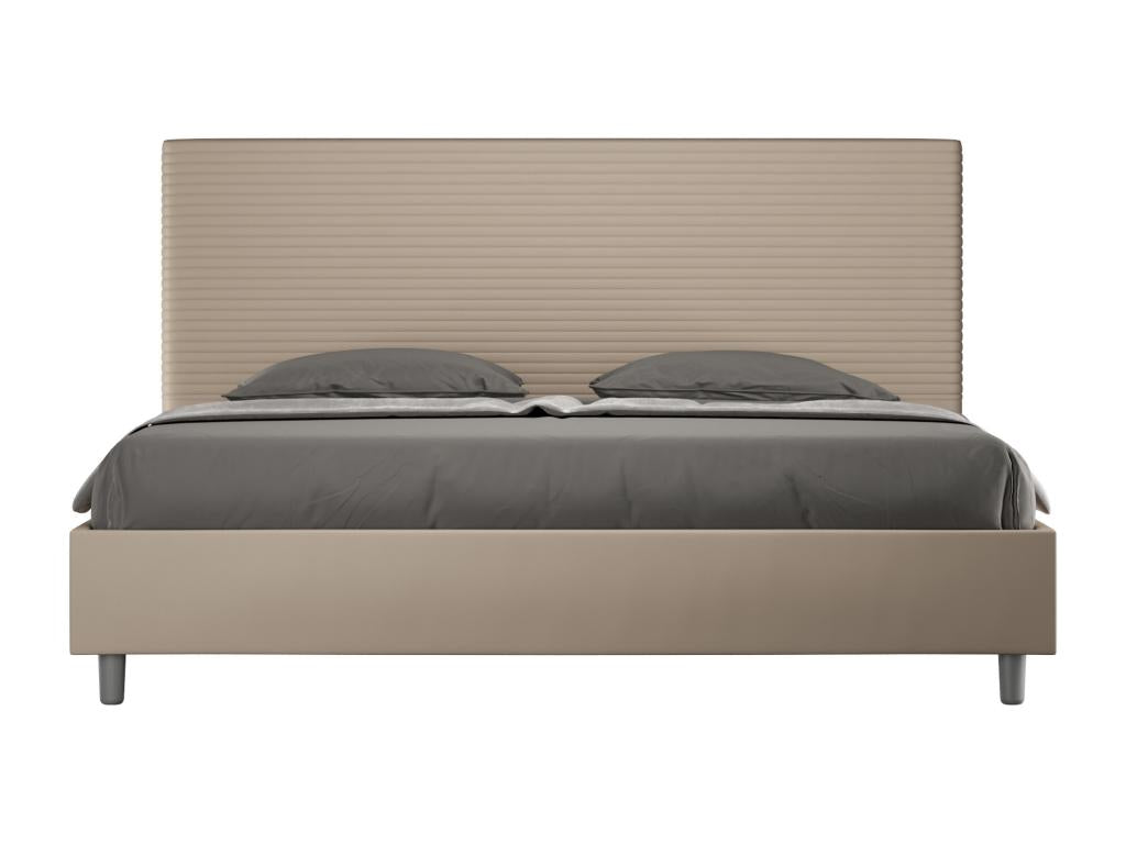 Homzora size bed with 200x200cm upholstered slatted base in faux leather.