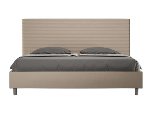 Homzora size bed with 200x200cm upholstered slatted base in faux leather.