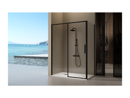 Meubiana fixed shower screen with sliding door, matte black, 157-159.6 cm