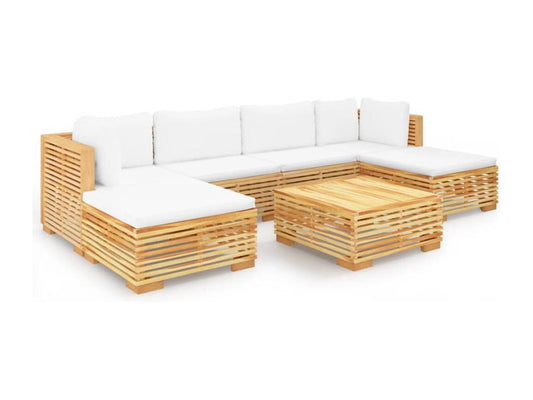7-piece garden furniture set with cushions. Solid teak wood.