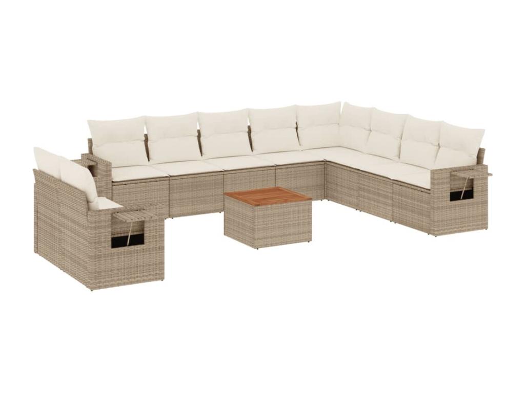 11-piece garden furniture set with beige resin wicker cushions