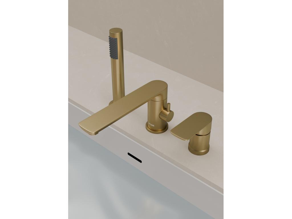 3-hole deck-mounted bath/shower mixer tap, brushed gold - Homzora