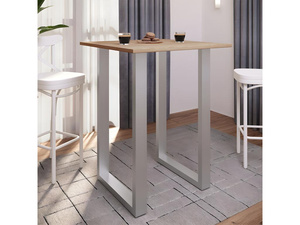 Meubiana Premium wood and aluminum bar table, high table, bistro table, Xona bar table, 80x50 cm, Silver/Oak, Meubiana