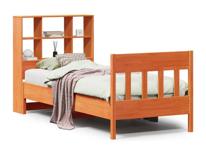Bed frame without mattress, brown wax finish, 100x200cm, solid pine wood