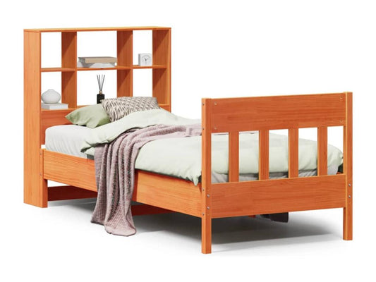 Bed frame without mattress, brown wax finish, 100x200cm, solid pine wood