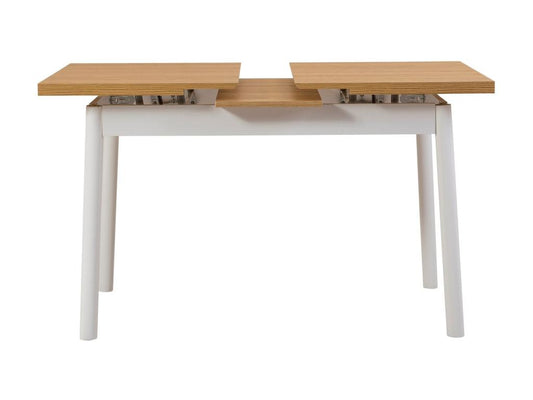 Kontante set: 1 extendable table and 4 white wooden chairs