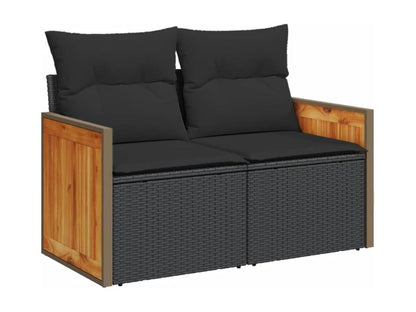 12-piece garden furniture set with cushions, black resin wicker