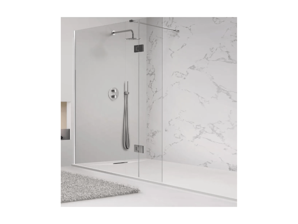 Homzora 155x100 cm Grey Shower Tray, Homzora PLUS Line, Made of Resin and Marble Powder, with Marble Resin Side Grid
