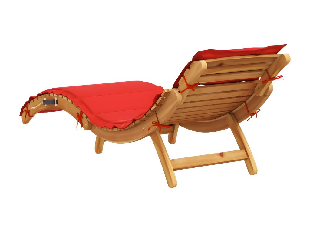 Lounge chair with red cushion, solid Doucezen wood
