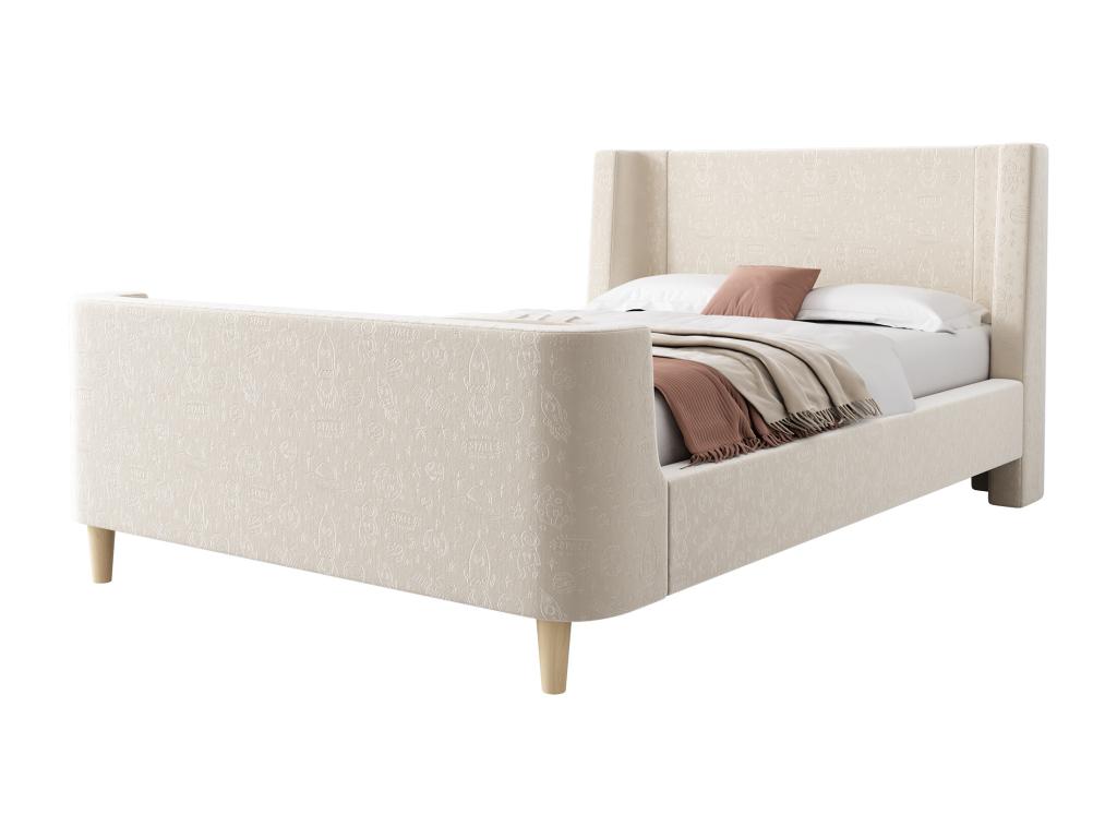 Children's bed 90x200 cm upholstered in beige velvet, mattress not included