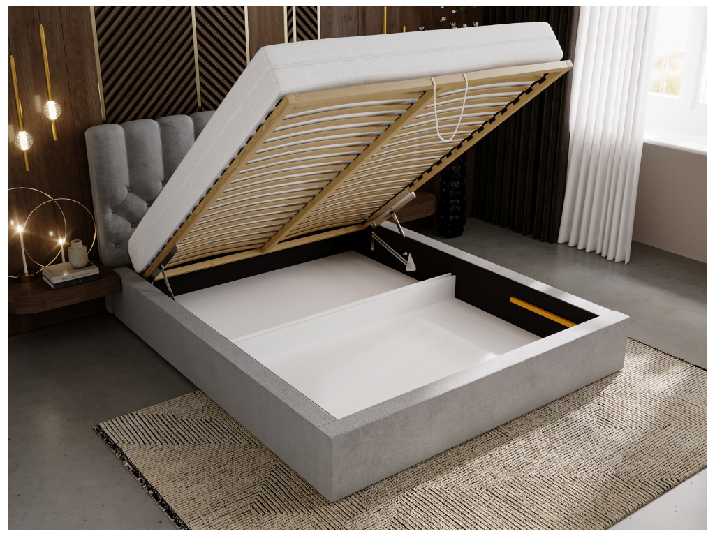 Upholstered bed with storage - 200x200 - double bed - velvet - grey - Roma