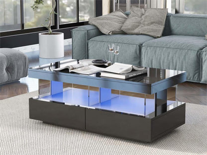 Coffee table with LED lighting - 2 drawers and 2 compartments - modern style - Black