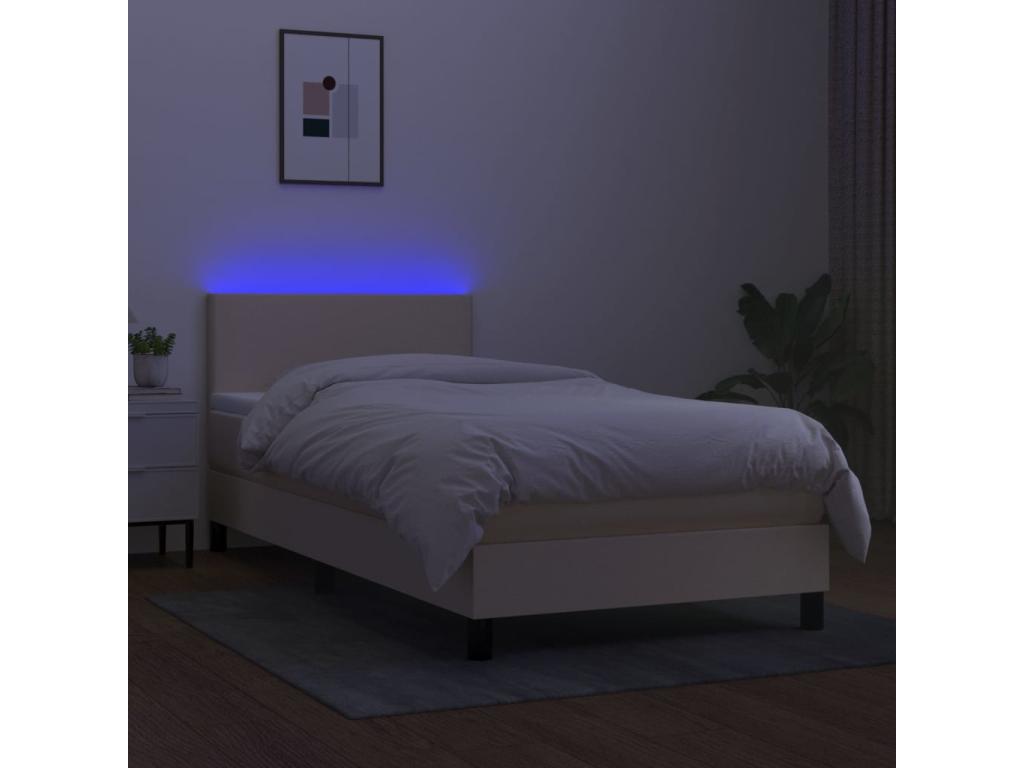 Upholstered bed base with mattress and LED light, Cream, 90x200 cm, Fabric