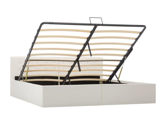 White Faux Leather Hydraulic Storage Bed Frame 180x200cm