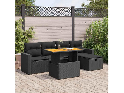 Meubiana 6-piece garden furniture set with cushions, black woven resin