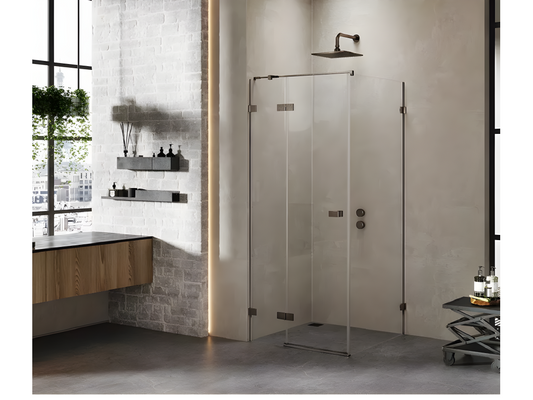 Homzora Gunmetal Brushed 100x100cm left-hand pivoting brushed stainless steel shower enclosure with front access