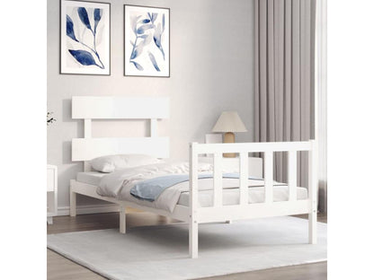 Bed frame with simple white headboard, solid wood