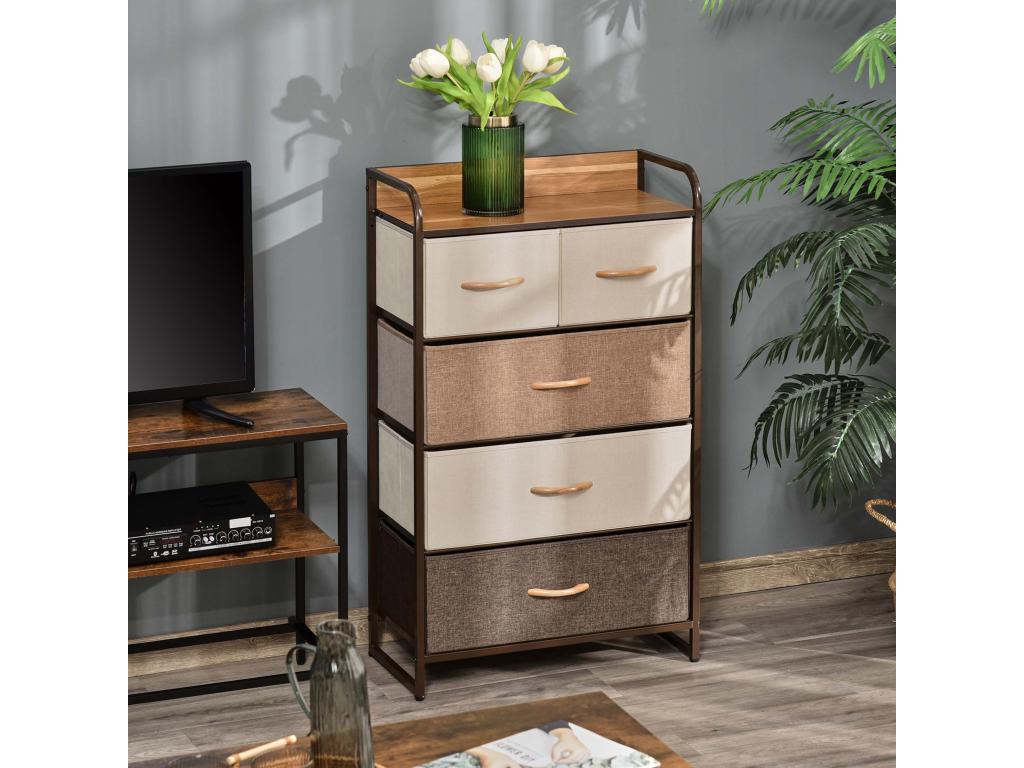Chest of drawers with 5 foldable fabric drawers, 58x29x99 cm, brown