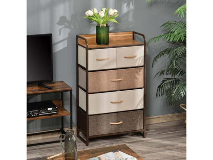 Chest of drawers with 5 foldable fabric drawers, 58x29x99 cm, brown