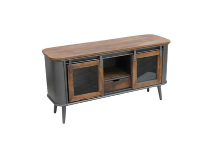 TV stand with 2 doors, 1 niche, and 1 drawer, wood/metal finish - Homzora