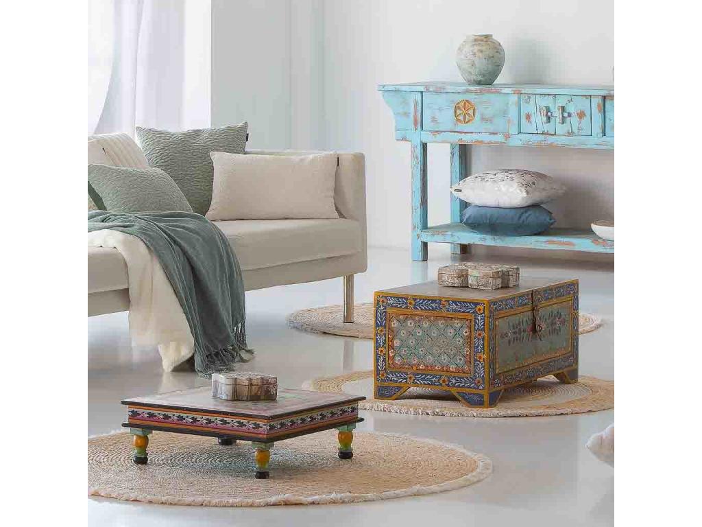 Hand-painted green wooden side table 45x45x16