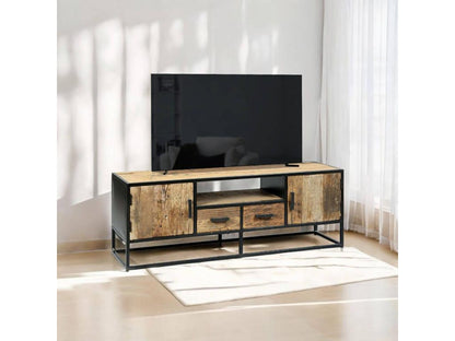 Homzora - TV Stand with 2 Doors and 2 Drawers in Recycled Teak