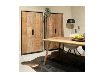 Homzora 2-Door Buffet, 100 cm Wide, in Recycled Teak and Black Metal