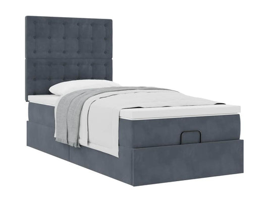 Ottoman bed frame with dark grey 90x190 cm velvet mattress