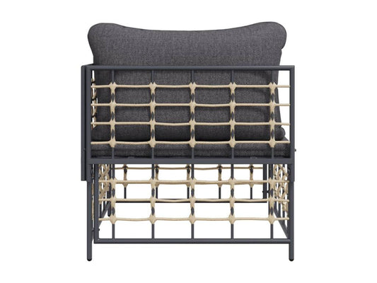 Garden corner sofa with dark grey cushion, woven resin