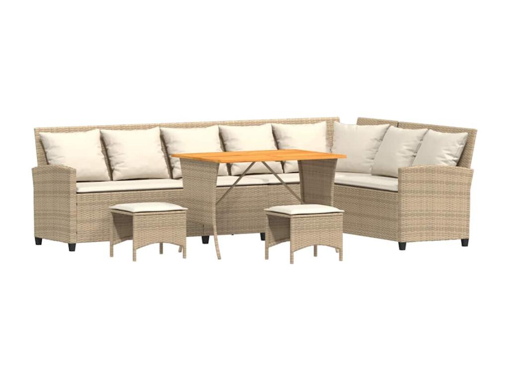 4-piece beige polyrattan garden furniture set with L-shaped cushions