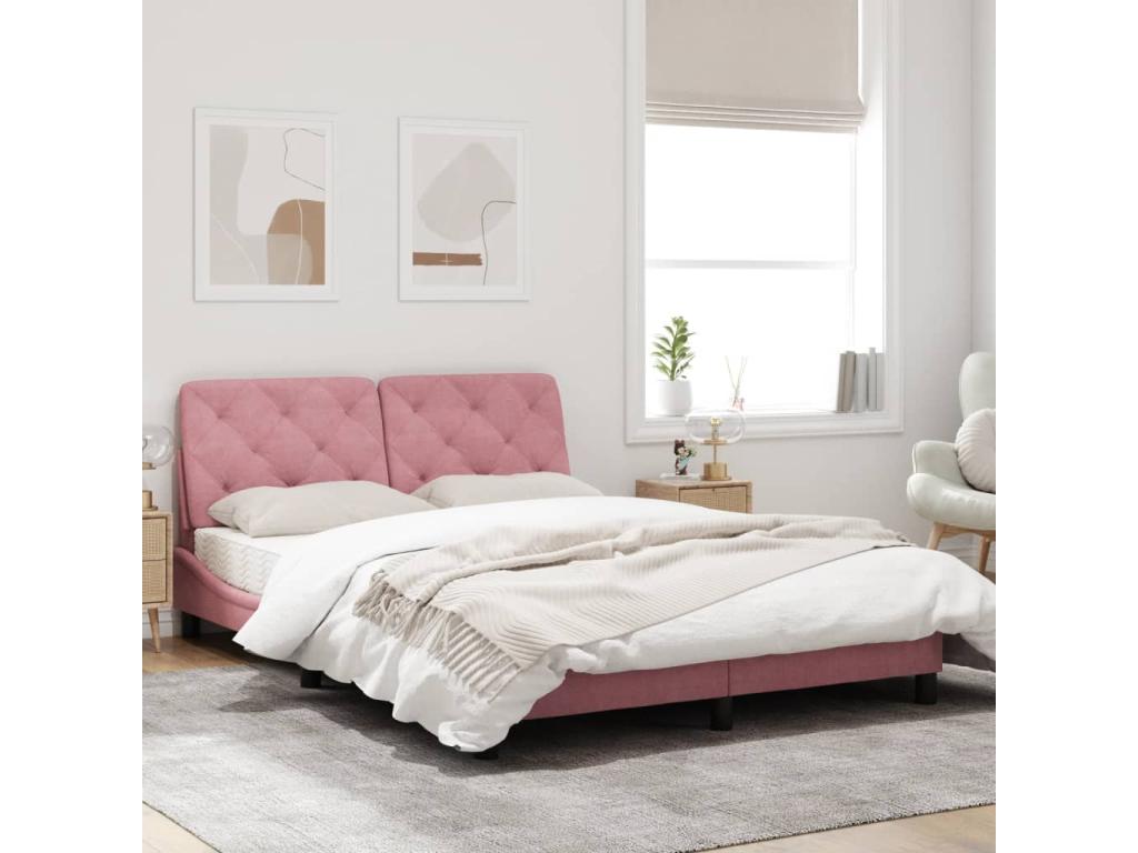 Bed frame with headboard, pink, 140x200 cm, velvet