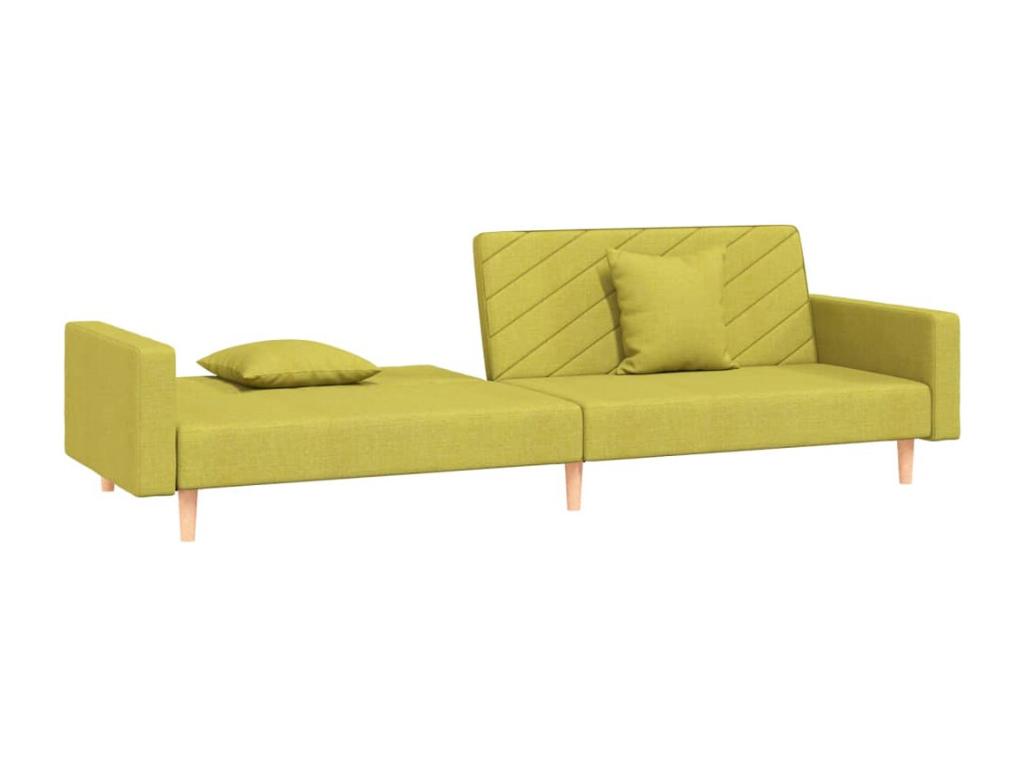 2-seater sofa bed with two pillows, green fabric