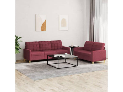 2-piece sofa set with cushions, burgundy red fabric