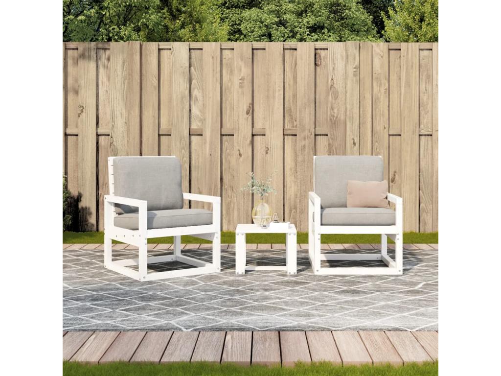 3-piece white solid pine wood garden furniture set