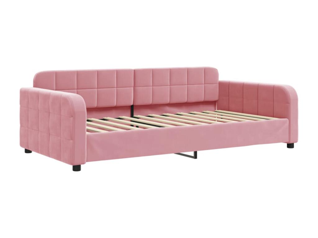 Daybed with pull-out bed and pink velvet mattress 90x200 cm