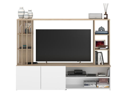 TV wall unit with storage - Natural and white - Meubiana