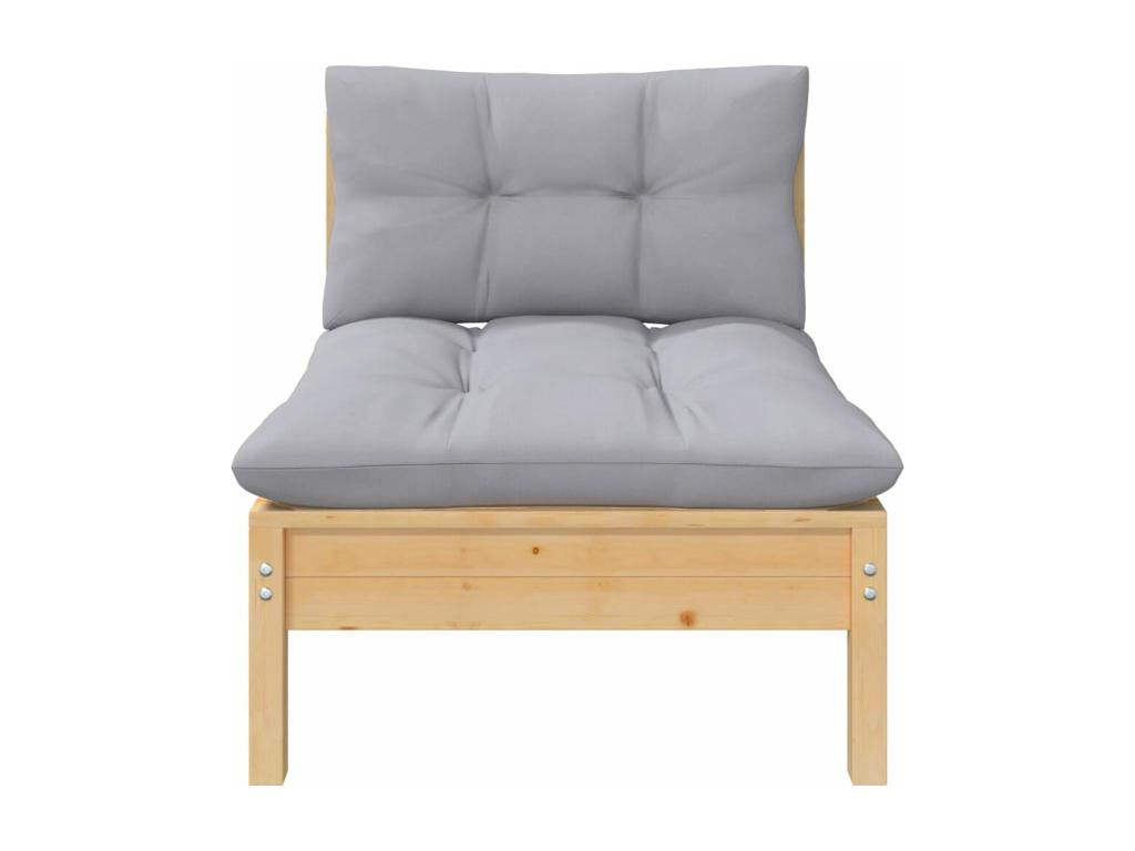 Garden center sofa with grey cushions. Solid pine wood.
