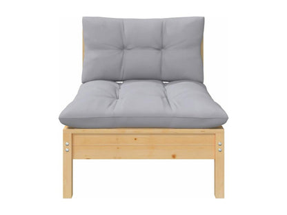 Garden center sofa with grey cushions. Solid pine wood.