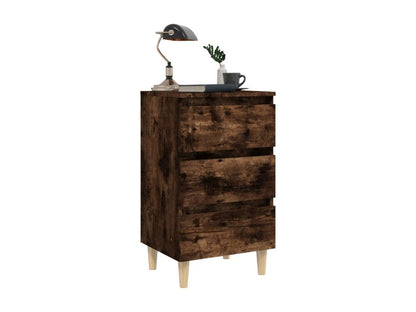 Bedside table with solid wood legs, smoked oak, 40x35x69cm
