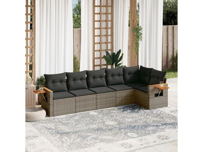 6-piece garden furniture set with grey resin wicker cushions