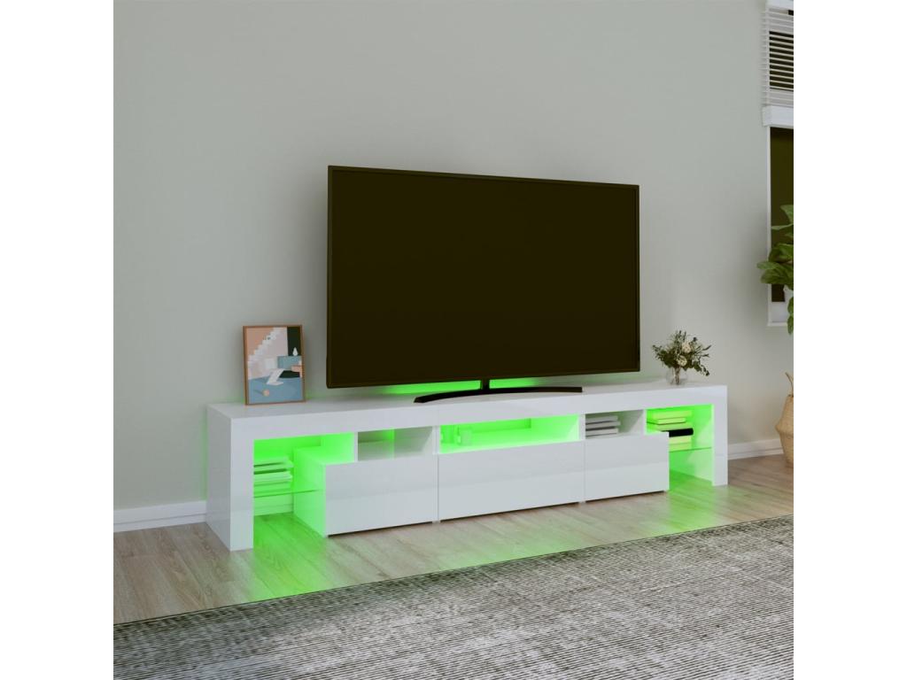 TV stand with Homzoraères LED lights, glossy white, 200x36.5x40 cm