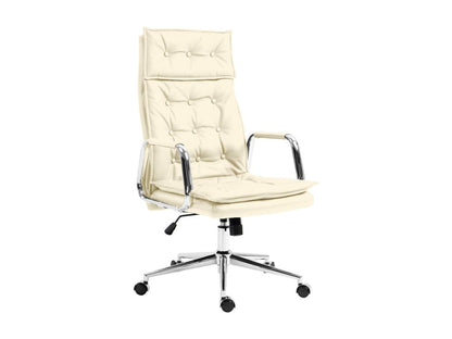 Office chair - Genuine leather / Chrome-plated metal - Cream - Doucezen