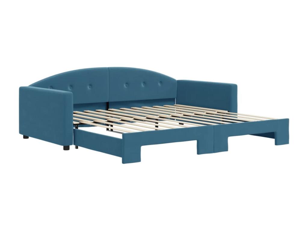 Daybed with pull-out bed, blue, 100x200 cm, velvet