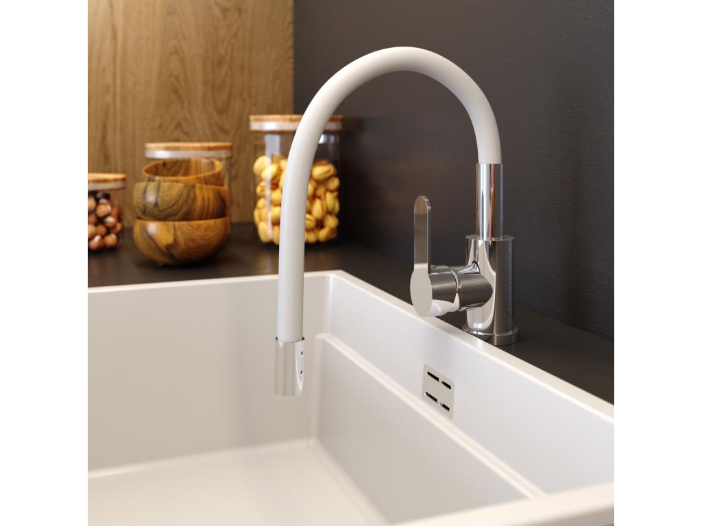 Meubiana White Kitchen Mixer with Flexible Spout