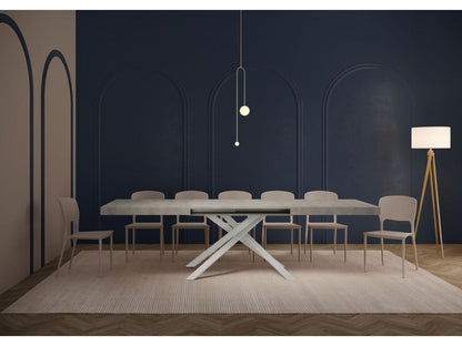 Karida extendable table 90x200/460cm, concrete grey, white legs