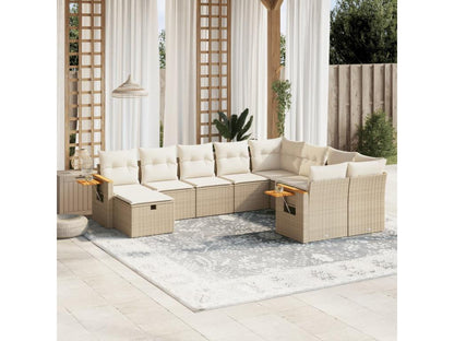 Garden furniture set with cushions, 10 pieces, beige woven resin
